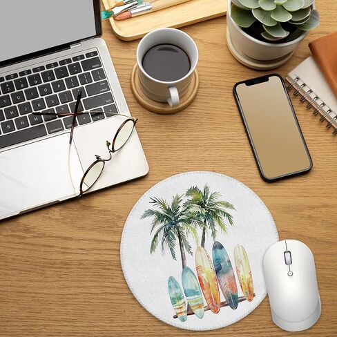 Coastal Beach Surfboard Mouse Pad for Desk, Tropical Palm Tree Surfing Ocean Mousepad for Work Wireless Mouse Computers Laptop Desk Accessories, Surfing Gifts, 7.9x7.9 Inch in Saudi Arabia