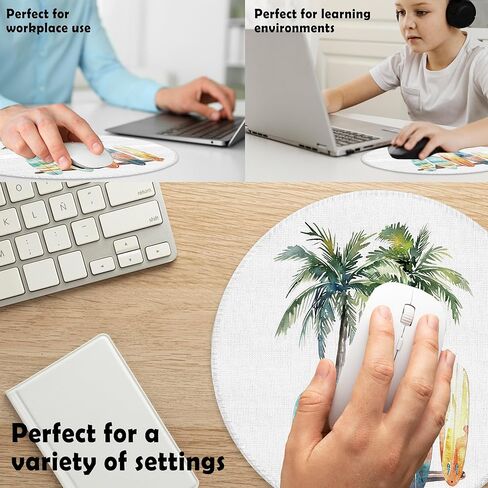 Coastal Beach Surfboard Mouse Pad for Desk, Tropical Palm Tree Surfing Ocean Mousepad for Work Wireless Mouse Computers Laptop Desk Accessories, Surfing Gifts, 7.9x7.9 Inch in Saudi Arabia