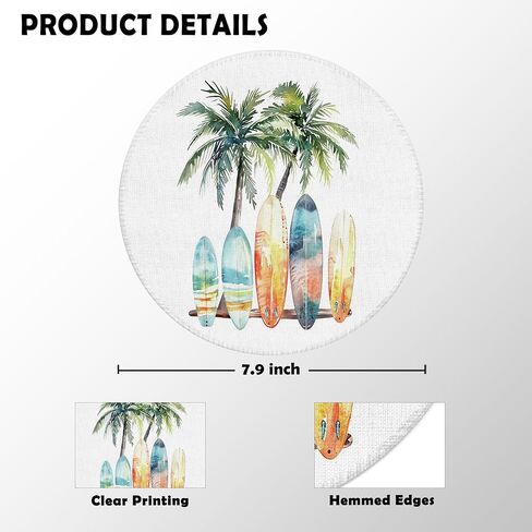 Coastal Beach Surfboard Mouse Pad for Desk, Tropical Palm Tree Surfing Ocean Mousepad for Work Wireless Mouse Computers Laptop Desk Accessories, Surfing Gifts, 7.9x7.9 Inch in Saudi Arabia