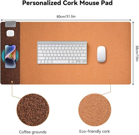 3-in-1 Eco Cork Wireless Charging Mouse Pad, Dual-Sided Fast Charge Mouse Mat, Extra Large Waterproof Office & Makeup Desk Protector, Qi-Certified Desk Pad for iPhone/Samsung/AirPods in Saudi Arabia