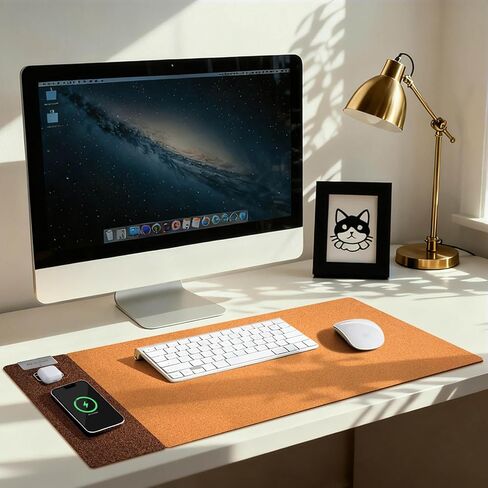 3-in-1 Eco Cork Wireless Charging Mouse Pad, Dual-Sided Fast Charge Mouse Mat, Extra Large Waterproof Office & Makeup Desk Protector, Qi-Certified Desk Pad for iPhone/Samsung/AirPods in Saudi Arabia