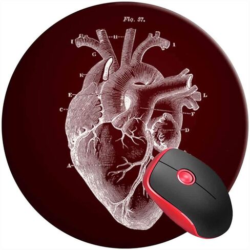 Mouse Pad Heart Anatomical Drawing for Medical Doctor, Round Mousepad, Non-Slip Rubber Base Mouse Mat for Laptop and Computer in Saudi Arabia