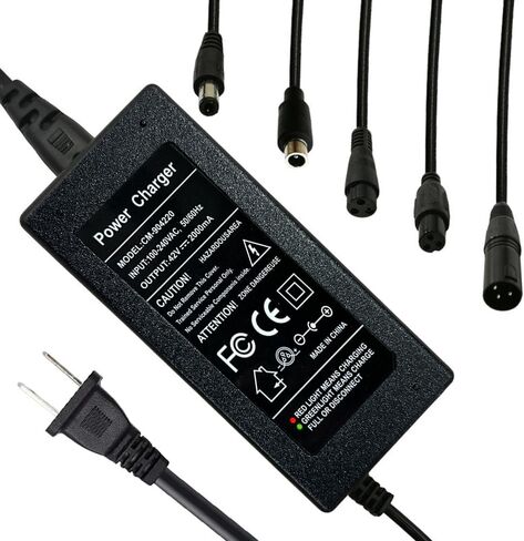 42V 2A Charger 5 Plugs for Scooter 36V Lithium Battery, Pack with DC 5.5 * 2.1 /DC 5.5 * 2.5mm/ 8mm 3 Prong/ 8mm RCA/ 3-Pin Male XLR Connector in Kuwait