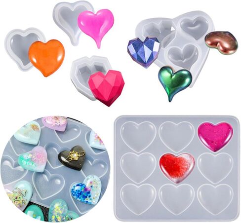 شكل قلب الراتنج سيليكون قوالب 5 مجموعة 3D DIY الفن الأشكال لامعة متعددة الوظائف اليدوية أداة العقيق مجوهرات قلادة ديكور المنزل الصابون شمعة هدية عيد الحب in Kuwait