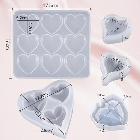شكل قلب الراتنج سيليكون قوالب 5 مجموعة 3D DIY الفن الأشكال لامعة متعددة الوظائف اليدوية أداة العقيق مجوهرات قلادة ديكور المنزل الصابون شمعة هدية عيد الحب in Kuwait