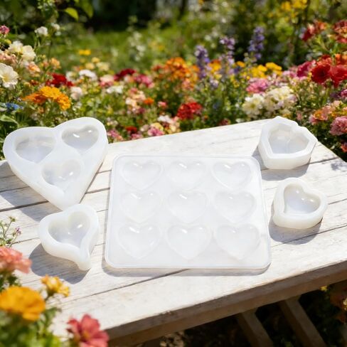 شكل قلب الراتنج سيليكون قوالب 5 مجموعة 3D DIY الفن الأشكال لامعة متعددة الوظائف اليدوية أداة العقيق مجوهرات قلادة ديكور المنزل الصابون شمعة هدية عيد الحب in Kuwait