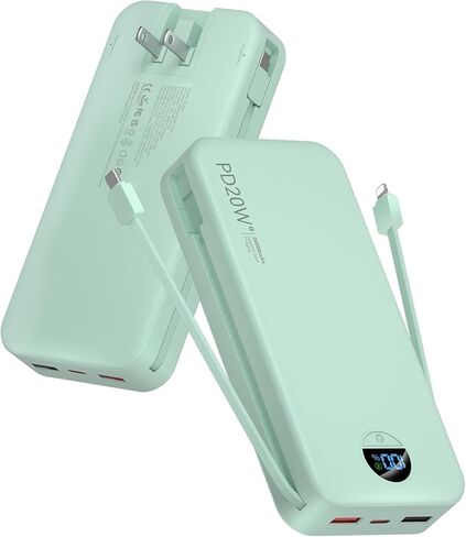 Portable Charger, 12000mAh 22.5W USB C Fast Charging Power Bank with Built-in Cables and AC Wall Plug, Smart LED Display Travel Essentials Battery Pack Compatible with iPhone, iPad, Samsung etc Purple in Kuwait
