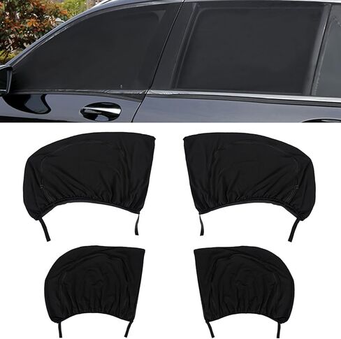Car Window Shades, Upgrade Double Mesh Car Side Windows Cover for Heat Shading and Bug&UV Protection, Breathable Front/Rear Cars Curtains for Camping Traveling (Front + Rear Windows/4pcs) in Kuwait