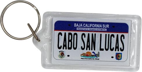 World By Shotglass Cabo San Lucas Mexico License Plate Acrylic Rectangular Souvenir Keychain 2.5" X 1.5" in Kuwait