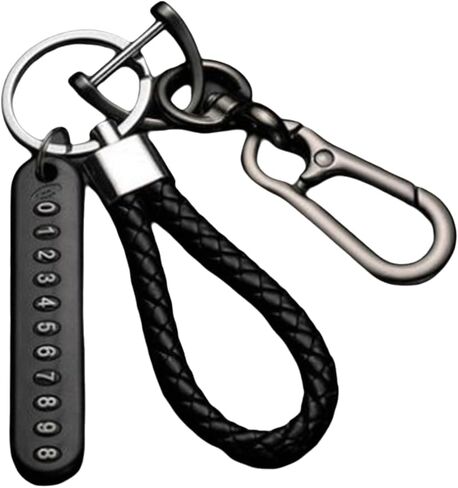 Phone Number Plate Car Keychain Pendant, Car Accessories Keyring Vehicle Pendant Phone Number Card Leather Bradied Anti-lost Keychain(black-3) in Kuwait