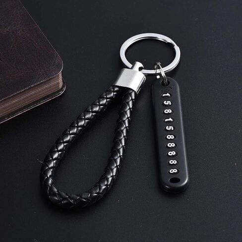 Phone Number Plate Car Keychain Pendant, Car Accessories Keyring Vehicle Pendant Phone Number Card Leather Bradied Anti-lost Keychain(black-3) in Kuwait