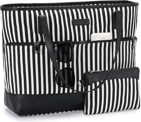 Kasqo Laptop Tote Bag for Women, 15.6 Inch Shockproof Computer Work Teacher Large Capacity Waterproof Handbag Shoulder Bag for Travel with Luggage Sleeve, Stripe in Saudi Arabia