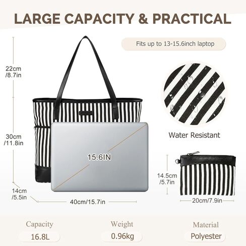 Kasqo Laptop Tote Bag for Women, 15.6 Inch Shockproof Computer Work Teacher Large Capacity Waterproof Handbag Shoulder Bag for Travel with Luggage Sleeve, Stripe in Saudi Arabia