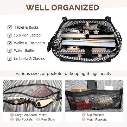 Kasqo Laptop Tote Bag for Women, 15.6 Inch Shockproof Computer Work Teacher Large Capacity Waterproof Handbag Shoulder Bag for Travel with Luggage Sleeve, Stripe in Saudi Arabia