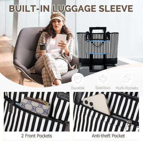 Kasqo Laptop Tote Bag for Women, 15.6 Inch Shockproof Computer Work Teacher Large Capacity Waterproof Handbag Shoulder Bag for Travel with Luggage Sleeve, Stripe in Saudi Arabia