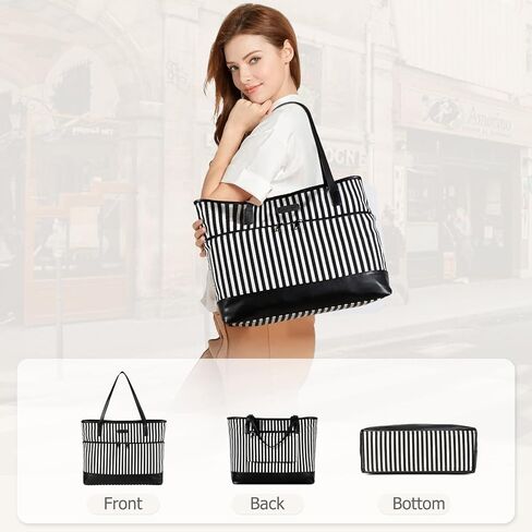 Kasqo Laptop Tote Bag for Women, 15.6 Inch Shockproof Computer Work Teacher Large Capacity Waterproof Handbag Shoulder Bag for Travel with Luggage Sleeve, Stripe in Saudi Arabia
