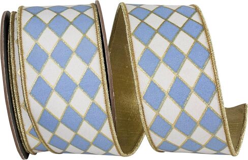 Reliant Ribbon Harlequin Solid Diamond Outline Gilded Deluxe Wired Edge, White/French Blue, 2-1/2 Inch, 10 Yards in Kuwait