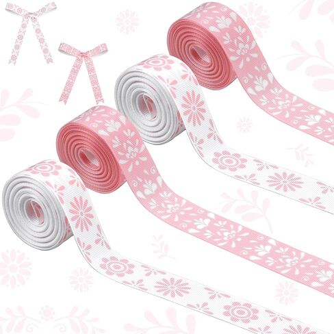 Pink Mexican Talavera Grosgrain Ribbons 4 Rolls 20 Yards for Gift Wrapping Cielito Lindo Party Decorations Soft Pink Fiesta Fabric Ribbon for Mexican Party Favor DIY Craft Decor Wreath Bow in Kuwait