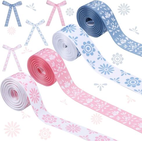 أشرطة Talavera Grosgrain الوردية المكسيكية 4 لفات 20 ياردة لتغليف الهدايا Cielito Lindo ديكورات الحفلات، شريط قماش وردي ناعم للحفلات المكسيكية لصالح الحفلات اليدوية DIY إكليل من الزهور in Kuwait