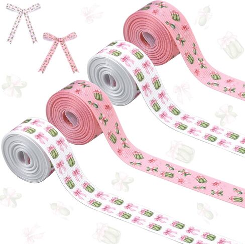 أشرطة Talavera Grosgrain الوردية المكسيكية 4 لفات 20 ياردة لتغليف الهدايا Cielito Lindo ديكورات الحفلات، شريط قماش وردي ناعم للحفلات المكسيكية لصالح الحفلات اليدوية DIY إكليل من الزهور in Kuwait