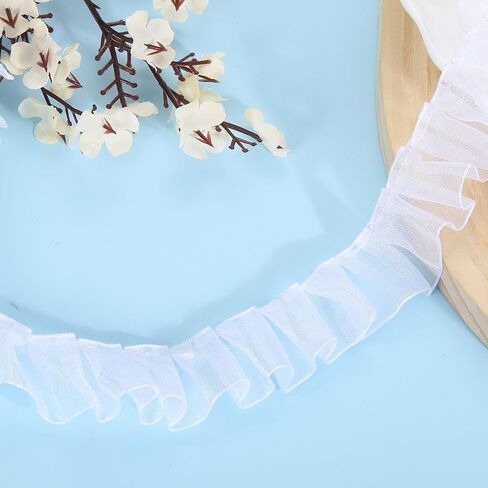 uxcell 11 Yards Ruffle Lace Trim Ribbon, 1" Pleated Organza Lace Edge Trim, Burgundy, Polyester, General Use, Formal in Kuwait