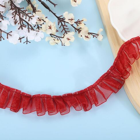 uxcell 11 Yards Ruffle Lace Trim Ribbon, 1" Pleated Organza Lace Edge Trim, Burgundy, Polyester, General Use, Formal in Kuwait