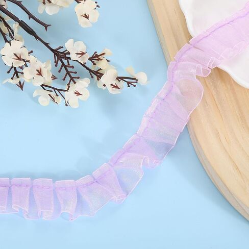 uxcell 11 Yards Ruffle Lace Trim Ribbon, 1" Pleated Organza Lace Edge Trim, Burgundy, Polyester, General Use, Formal in Kuwait