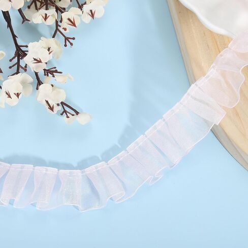 uxcell 11 Yards Ruffle Lace Trim Ribbon, 1" Pleated Organza Lace Edge Trim, Burgundy, Polyester, General Use, Formal in Kuwait