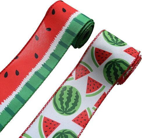 2 Rolls 10 Yards Cherry Ribbons for Spring Summer Fruit Craft Fabric Ribbon Red White Plaid Wired Edge Ribbon for Wreath Bows DIY Crafts Sewing Gift Wrapping Farmhouse Party Decoration, 2.5" in Saudi Arabia