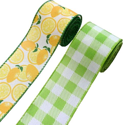 2 Rolls 10 Yards Cherry Ribbons for Spring Summer Fruit Craft Fabric Ribbon Red White Plaid Wired Edge Ribbon for Wreath Bows DIY Crafts Sewing Gift Wrapping Farmhouse Party Decoration, 2.5" in Kuwait