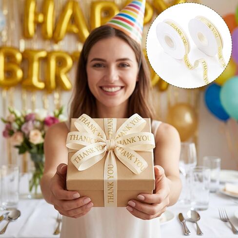 Sucrain 40 ياردة شكرا لك الشريط الذهب بريق 5/8 بوصة مخصص الأقواس الشريط استخدام لتغليف الهدايا لوازم الحرف اليدوية DIY الذكرى الزفاف عيد ميلاد الأم عيد المعلم زهرة الزينة in Kuwait