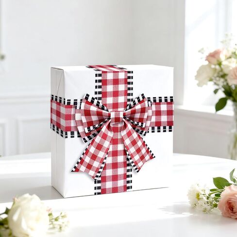 KINGLAKE Red and White Gingham Ribbon Wired – 2.5 Inch x 11 Yards Christmas Wired Ribbon Burlap Red Black Buffalo Plaid Ribbons for Christmas Tree Wreaths Bows Gift Wrapping Crafts Decor in Kuwait