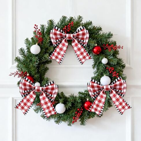 KINGLAKE Red and White Gingham Ribbon Wired – 2.5 Inch x 11 Yards Christmas Wired Ribbon Burlap Red Black Buffalo Plaid Ribbons for Christmas Tree Wreaths Bows Gift Wrapping Crafts Decor in Kuwait