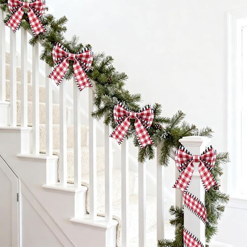 KINGLAKE Red and White Gingham Ribbon Wired – 2.5 Inch x 11 Yards Christmas Wired Ribbon Burlap Red Black Buffalo Plaid Ribbons for Christmas Tree Wreaths Bows Gift Wrapping Crafts Decor in Kuwait