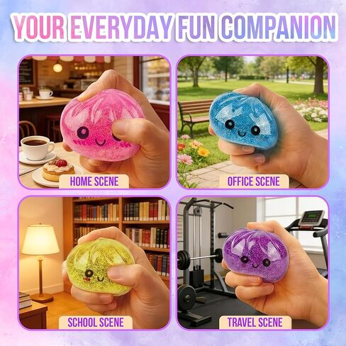 Squishy Bun 4-Pack – Glitter Dumpling Squishies with Bamboo Steamer Box, Slow-Rising Stress Relief Fidget Sensory Toys, Kawaii Squeeze Balls for Kids & Adults, Party Favors & Stocking Stuffers in Saudi Arabia