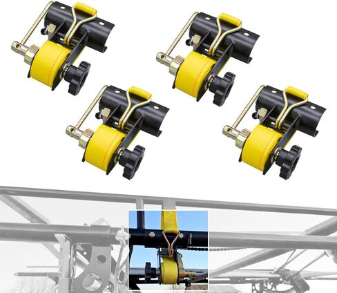 Mytee Products 1-1/2" x 7' Black Ladder Rack Ratchet Straps with J-Hook (2 Pair) - 500 lbs Square Tube Mount - Retractable Ratchet Tie Down Strap for Roof Rack in Kuwait