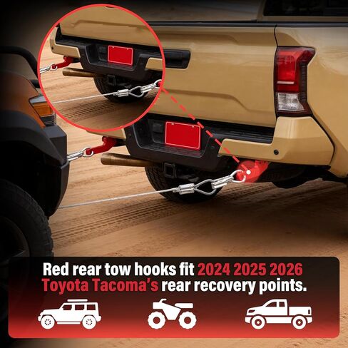 Rear Tow Hooks Kit, Rear Recovery Points for 2024 2025 2026 Toyota Tacoma, Heavy Duty Carbon Steel Rear Towing Hooks for Off-Road Recovery & Emergency Rescue, Universal Left & Right Fit, 2PC in Saudi Arabia
