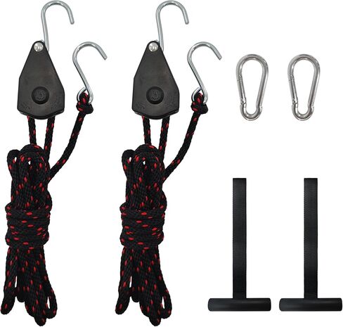 Rope Tie Downs, 3/8" x 15ft Straps Heavy Duty Adjustable Pulley Rope Clip Hanger for Kayak Canoe(2-Pack) in Saudi Arabia