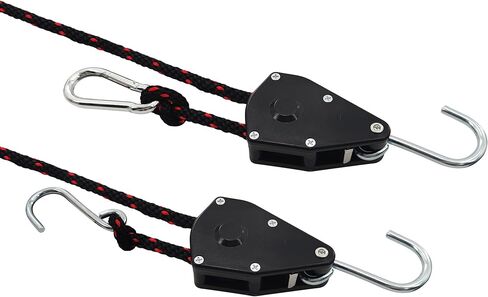 Rope Tie Downs, 3/8" x 15ft Straps Heavy Duty Adjustable Pulley Rope Clip Hanger for Kayak Canoe(2-Pack) in Saudi Arabia