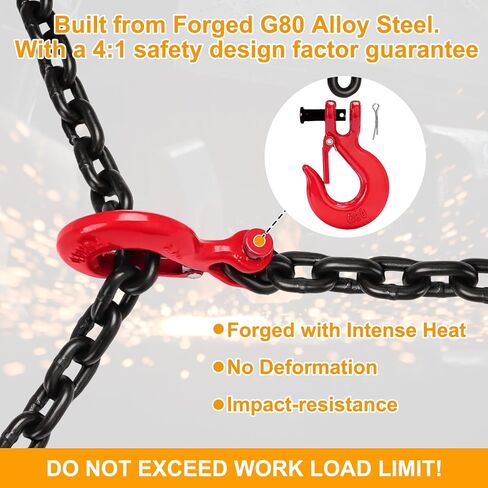 G80 3/8'' Trailer Safety Chain with Chain Retainer & G80 Clevis Snap Hook, 7,100 lbs Working Load,Heavy Duty Transport Binder Tow Chains with Upgraded G80 Clevis Safety Hooks in Saudi Arabia