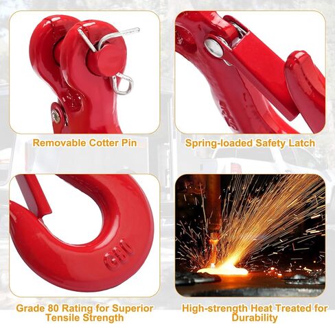 G80 3/8'' Trailer Safety Chain with Chain Retainer & G80 Clevis Snap Hook, 7,100 lbs Working Load,Heavy Duty Transport Binder Tow Chains with Upgraded G80 Clevis Safety Hooks in Saudi Arabia