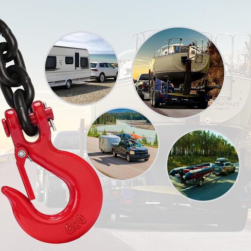 G80 3/8'' Trailer Safety Chain with Chain Retainer & G80 Clevis Snap Hook, 7,100 lbs Working Load,Heavy Duty Transport Binder Tow Chains with Upgraded G80 Clevis Safety Hooks in Saudi Arabia
