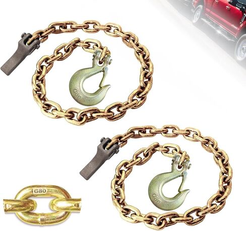 G80 3/8'' Trailer Safety Chain with Chain Retainer & G80 Clevis Snap Hook, 7,100 lbs Working Load,Heavy Duty Transport Binder Tow Chains with Upgraded G80 Clevis Safety Hooks in Saudi Arabia