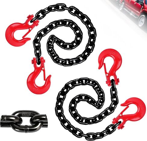 G80 3/8'' Trailer Safety Chain with Chain Retainer & G80 Clevis Snap Hook, 7,100 lbs Working Load,Heavy Duty Transport Binder Tow Chains with Upgraded G80 Clevis Safety Hooks in Saudi Arabia