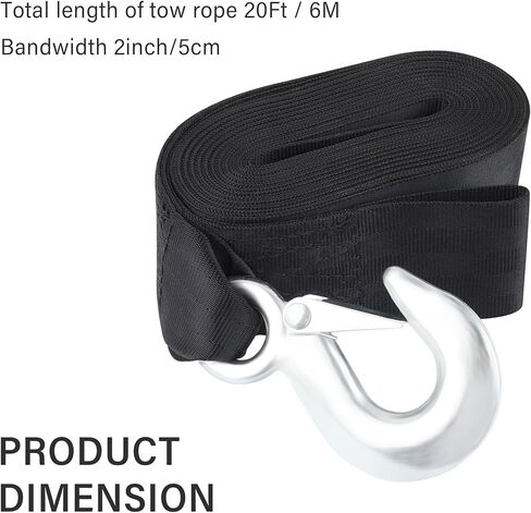 2" x20' 11000 lb Tow Straps Heavy Duty with Tow Hook,Emmergency Recovery Strap,Car Accessories Extension Towing Strap Tree Saver Strap for Winching Fit Trucks,Snowmobile,ATV in Kuwait