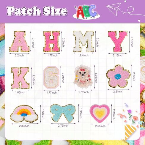 87 Pcs Self-Adhesive Chenille Letter Patches 52 A-Z Chenille Letter Patches Stickers, 35 Rainbow Bownot Heart Stick on Patches with Storage Bag, Chenille Stick on Patches for DIY Clothing, Hats, Bags in Kuwait