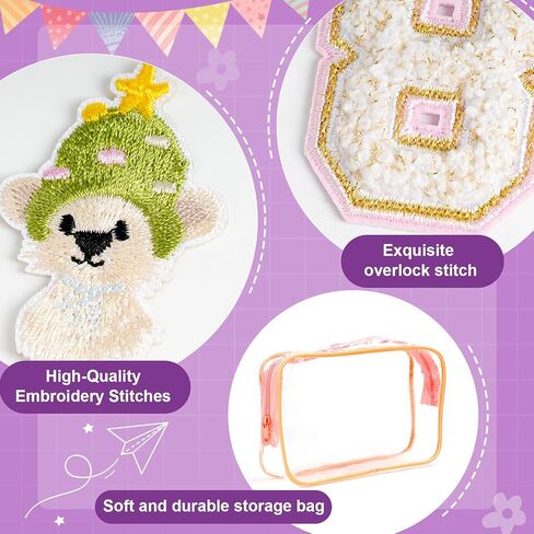 87 Pcs Self-Adhesive Chenille Letter Patches 52 A-Z Chenille Letter Patches Stickers, 35 Rainbow Bownot Heart Stick on Patches with Storage Bag, Chenille Stick on Patches for DIY Clothing, Hats, Bags in Kuwait