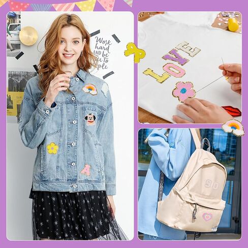 87 Pcs Self-Adhesive Chenille Letter Patches 52 A-Z Chenille Letter Patches Stickers, 35 Rainbow Bownot Heart Stick on Patches with Storage Bag, Chenille Stick on Patches for DIY Clothing, Hats, Bags in Kuwait