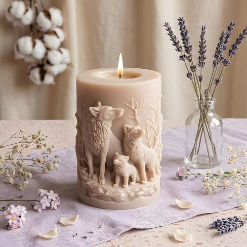 Wolf Family Cylinder Candle Mold Animal Wolf Pillar Silicone Candle Molds for Candles Making Resin Casting Aromatherapy Candles Handmade Wax Home Decor in Saudi Arabia