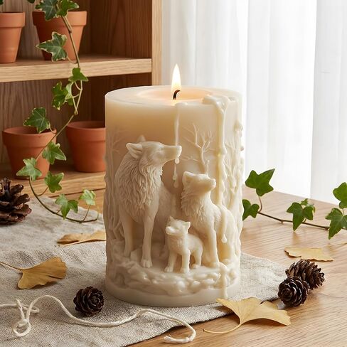 Wolf Family Cylinder Candle Mold Animal Wolf Pillar Silicone Candle Molds for Candles Making Resin Casting Aromatherapy Candles Handmade Wax Home Decor in Saudi Arabia